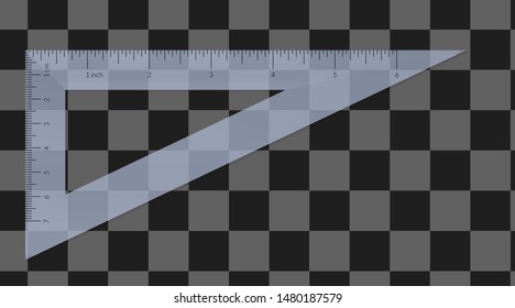 Plastic isosceles triangle with metric and imperial units ruler scale