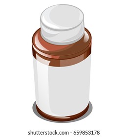 Plastic jar with a blank label isolated on white background. Vector cartoon close-up illustration.
