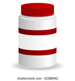 Plastic jar with blank label over white background