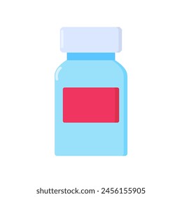Plastic jar with pills icon. Container for storing painkillers, medical stroked cartoon element for modern and retro design. Simple color vector pictogram isolated on white background