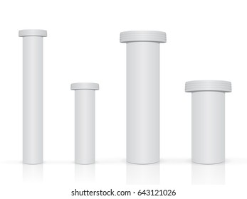 A plastic jar with pills for your design and logo. It's easy to change colors. Mock up. Vector EPS 10