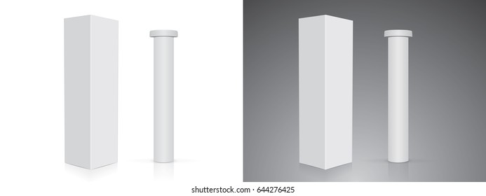 A plastic jar with pills for your design and logo. It's easy to change colors. Mock up. Vector EPS 10