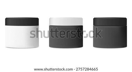 Plastic jars for packaging cosmetic skin care products. A black and white vector container without a logo. A jar with a lid, highlighted on a white background. Vector illustration