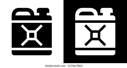 Plastic Jerry Can. Glyph Icon in White and Black Version.
