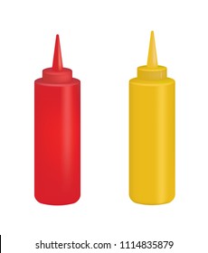 Plastic ketchup and mustard bottles, vector