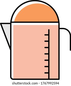 Cocina de plástico para medir el concepto de jugo, Copa con diseño de ícono de color del vector de escala, gourmet y símbolo gourmet sobre fondo blanco