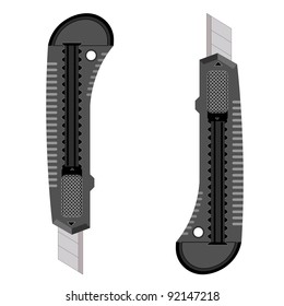 Plastic knives for the paper on a white background.