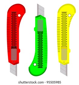 Plastic knives for the paper on a white background.