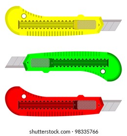 Plastic knives for the paper on a white background.