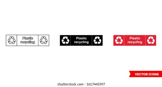 Plastic landscape recycling sign icon of 3 types: color, black and white, outline. Isolated vector sign symbol.
