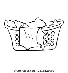 Plastic laundry basket. Hand drawn vector illustration