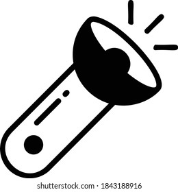 Plastic LED Rechargeable Hand Torch Light, Outdoor Searchlight Vector Glyph Icon design, Camping and Expedition Equipment Concept,