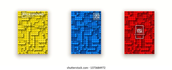 Plastic lego construction blocks background illustration isolated on white. Plastic bricks wall design banner set. colorful cover page banner block building constructor realistic different lego parts