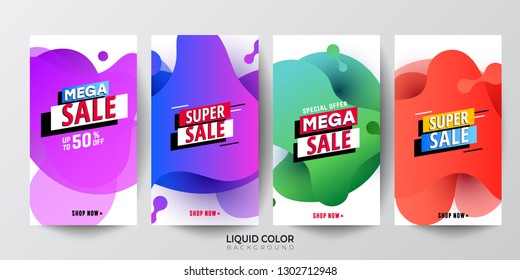 Plastic liquid gradient waves sale banners set, Big sale special offer 