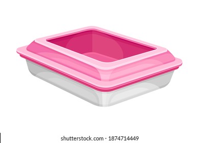 Bandeja de litro de plástico o caja de gato como heces interiores y caja de colecta de orina Ilustración vectorial