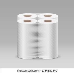 Plastic long roll toilet paper one package four roll, design on gray background, vector illustration