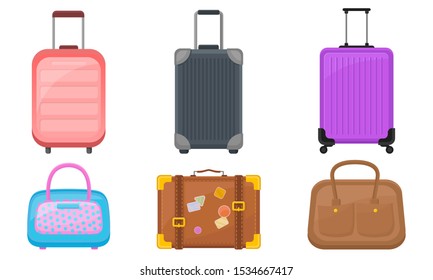 Plastic Luggage And Handbags Vector Illustrated Set