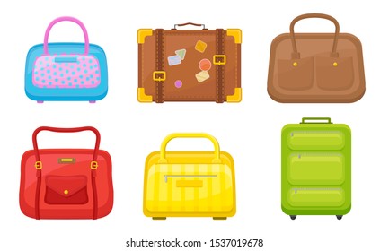 Plastic Luggage And Handbags Vector Illustrated Set