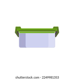 Plastic lunch box with lid flat cartoon vector illustration isolated on white background. Lunch box for work and study and food storage container sign or symbol.