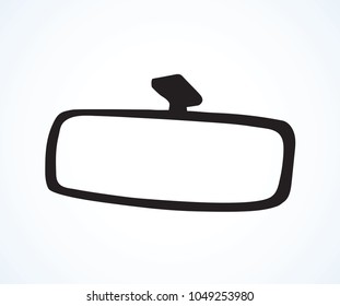 Plastic machine riding safe tool hang on white sky backdrop. Dark black ink hand drawn precaution picture object design emblem pictogram in modern art contour print style. Close up with space for text
