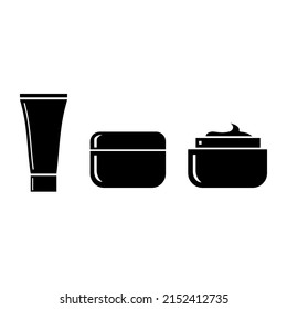 Plastic Makeup Cosmetic Jar Pot Face Cream Skin Lotion Bottle White cream jar. Plastic cosmetic container, vector mockup. Face skin care creme package, front view. Round clear glossy makeup 