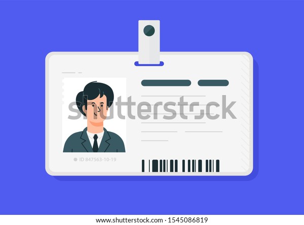 Plastic man identification cards. Vector. Car\
driver license isolated on a blue background. Flat cartoon style.\
Student, corporate\
pass.