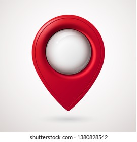 Puntero de ubicación del mapa plástico con burbuja de vidrio brillante. Icono de navegación para web, banner, logotipo o placa. Estilo 3d. Ilustración vectorial.