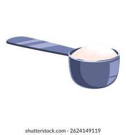 Colher de medição de plástico contendo pó de proteína, ideal para nutrição fitness e suplementação