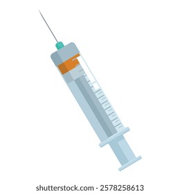 Plastic medical syringe with a needle for injecting vaccine or medicine, showing the graduated scale