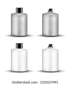 Plastic or metal cosmetic spray bottle with cap.
