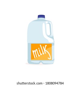 Plastic milk bottle. Dairy beverage packaging with screw cap. Natural fresh healthy product packaging template design flat vector illustration isolated on white background
