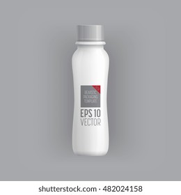 Plastic milk bottle template. Blank packaging isolated on grey background.