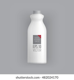 Plastic milk bottle template. Blank packaging isolated on grey background.