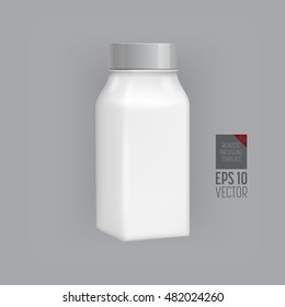 Plastic milk bottle template. Blank packaging isolated on grey background. Package template.