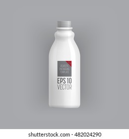 Plastic milk bottle template. Blank packaging isolated on grey background. Package template.
