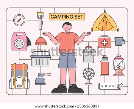 Plastic model concept camping equipment and camper sets.