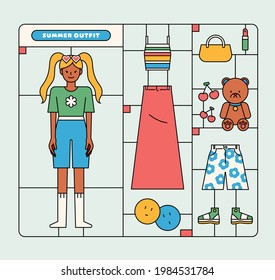 Plastic Model Kit Concept. Girl's Summer Item. Outline Simple Vector Illustration.