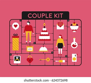 Plastic Model Kit Toy Couple Figure Object Vector Illustration Flat Design