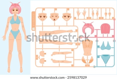 Plastic model runner with doll parts