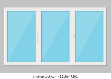 Ventana abatible triple moderna de plástico en estilo plano. Ilustración vectorial