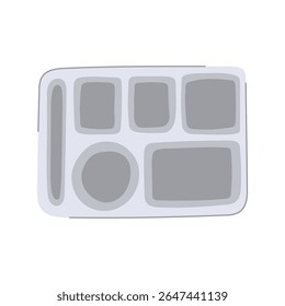 desenho animado de bandeja de refeição de plástico multi seção. à prova de fugas de aço inoxidável, micro-ondas máquina de lavar louça, plástico portátil isolado multi seção bandeja sinal. símbolo isolado vetor ilustração