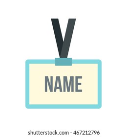 Plastic Name badge with neck strap icon in flat style on a white background