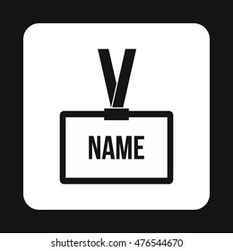 Plastic name badge with neck strap icon in simple style on a white background
