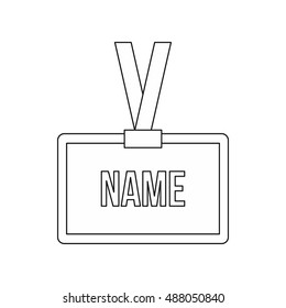 Plastic Name badge with neck strap icon in outline style isolated on white background