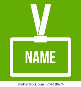 Plastic Name badge with neck strap icon white isolated on green background. Vector illustration