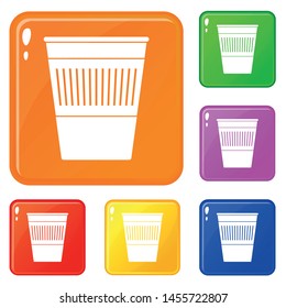 Plastic office waste bin icons set collection vector 6 color isolated on white background
