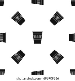 Plastic office waste bin pattern repeat seamless in black color for any design. Vector geometric illustration