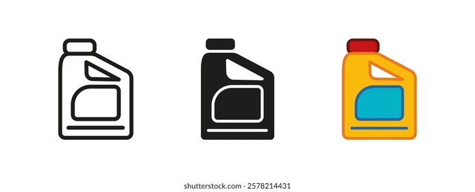 Plastic oil canister icon. Liquid detergent container vector illustration. Lubricant can. Liquid washing chemicals symbol. Fuel gallon sign. Diesel tank pictogram. Plastic liquids canister concept.