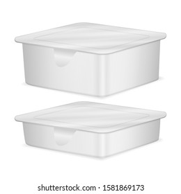 Plastic pack for foods set on a white background.
