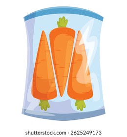 Plastic pack with fresh carrots keeping food fresh for long time